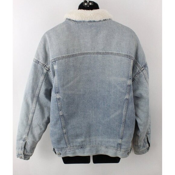 American Eagle Outfitters Women Jacket Boyfriend Trucker Lined Denim Blue Sz M - Picture 9 of 14
